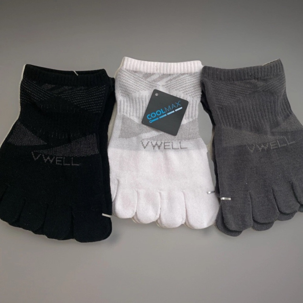Vwell Toe Socks Men Women COOLMAX Athletic‎ Running 3 Pack Large